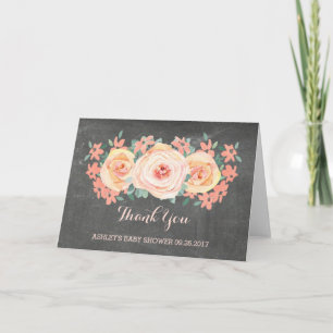 Peach Floral Chalkboard Baby Shower Thank You