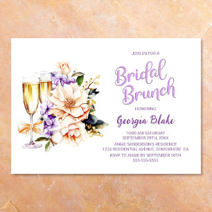 Peach Floral Champagne Bridal Brunch Invitation