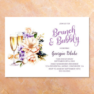 Peach Floral Champagne Brunch and Bubbly Invitation