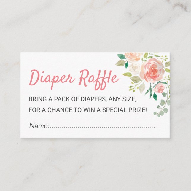 Peach Floral Chic Baby Shower Diaper Raffle Ticket Enclosure Card (Front)