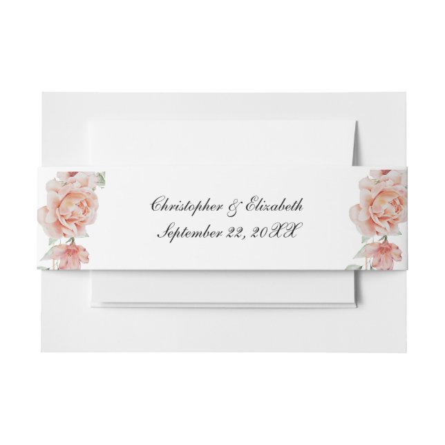 Peach Floral Classic Formal Wedding Invitation Belly Band (Front Example)