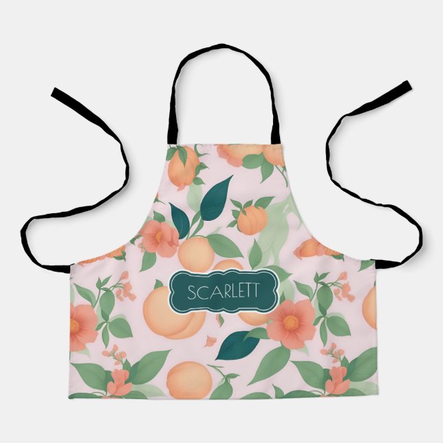 Peach Floral Colourful Personalised Pattern Apron (Front)