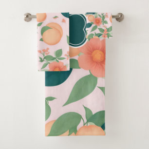 Peach Floral Colourful Personalised Pattern Bath Towel Set