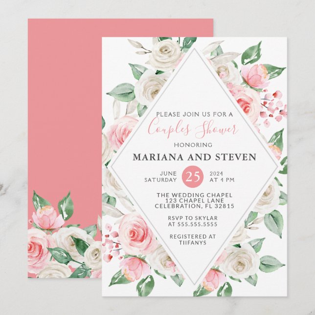 Peach Floral Couples Wedding Shower Invitation (Front/Back)