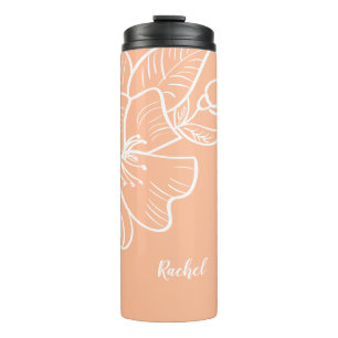 Peach Floral Custom Name Template Botanical Script Thermal Tumbler