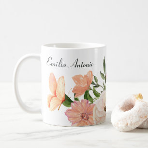 Peach floral custome name coffee mug