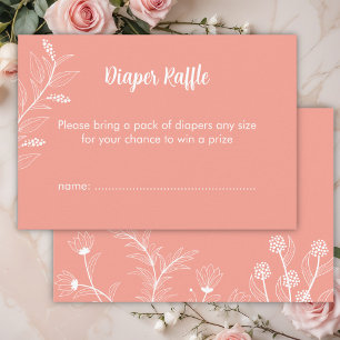 Peach Floral Diaper Raffle Baby Shower Enclosure Card