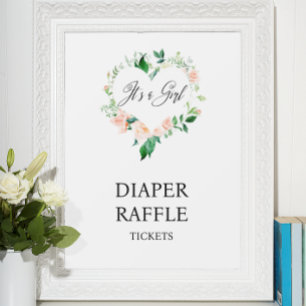 Peach Floral Diaper Raffle Baby Shower Poster