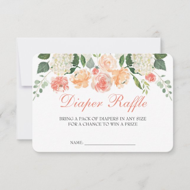 Peach Floral Diaper Raffle Insert Card (Front)