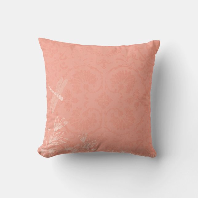 Peach Floral Dragonfly Cushion (Front)