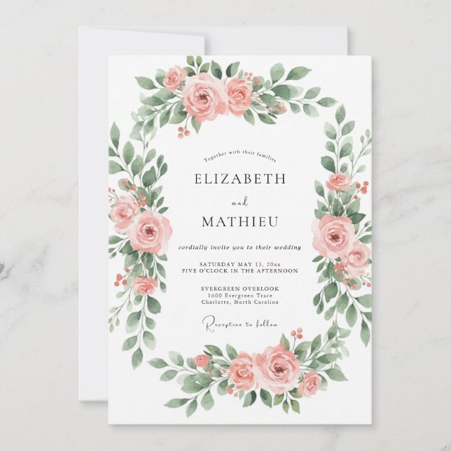Peach Floral Embrace Wedding Invitation (Front)