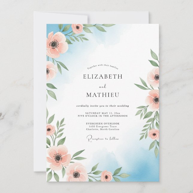 Peach Floral Ethereal Wedding Invitation (Front)