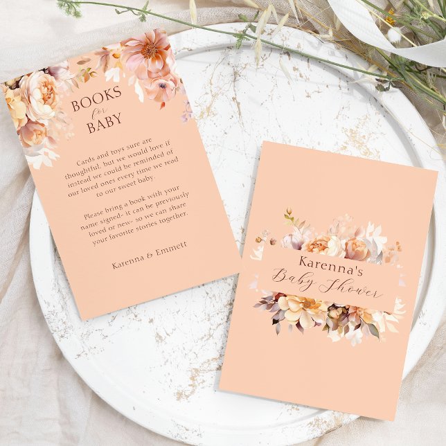 Peach Floral Fall Baby Shower Books For Baby Enclosure Card (Creator Uploaded)