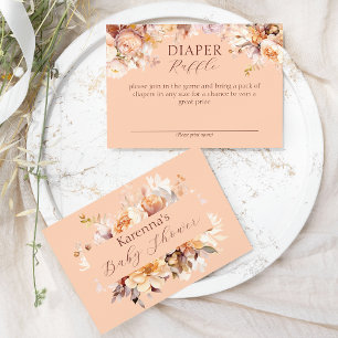 Peach Floral Fall Baby Shower Diaper Raffle Enclosure Card