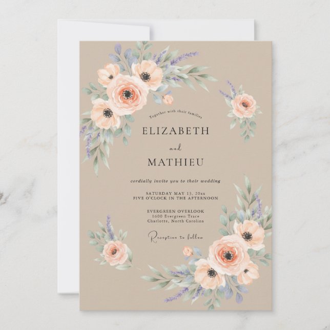 Peach Floral Flourish Wedding Invitation (Front)