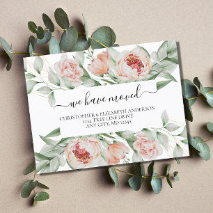 Peach Floral Flowers Greenery Script Moving Announcement Postcard