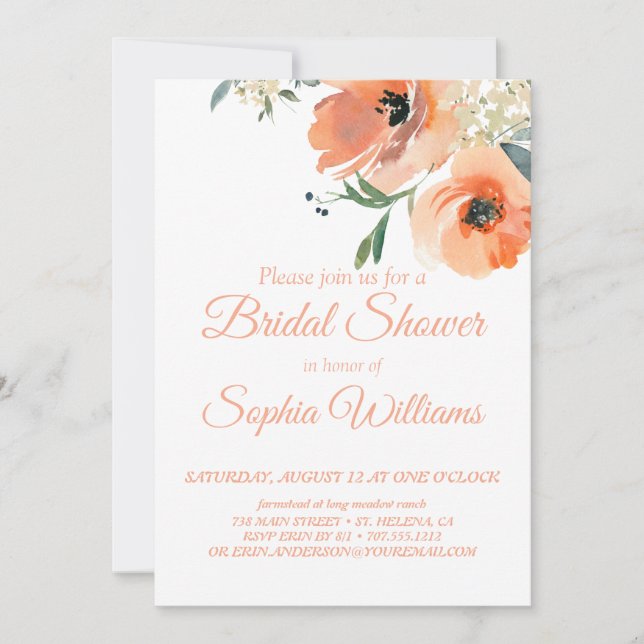 Peach Floral Garden | Bridal Shower Invitation (Front)