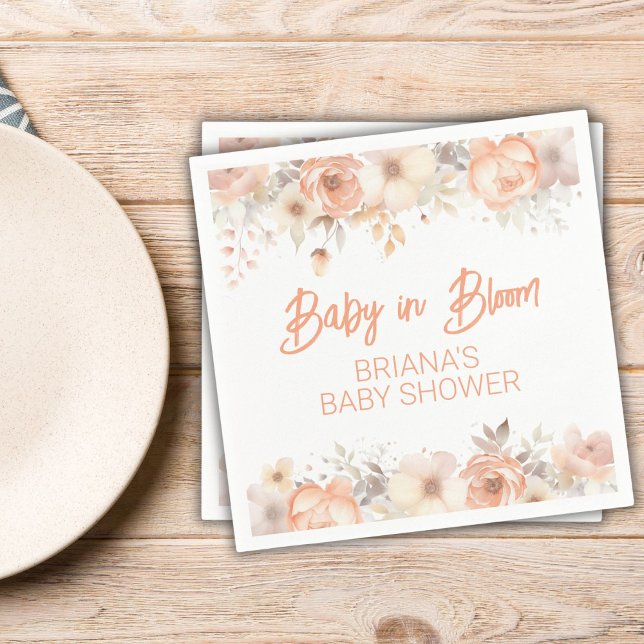 Peach Floral Gender Neutral Baby Shower Napkin (Creator Uploaded)