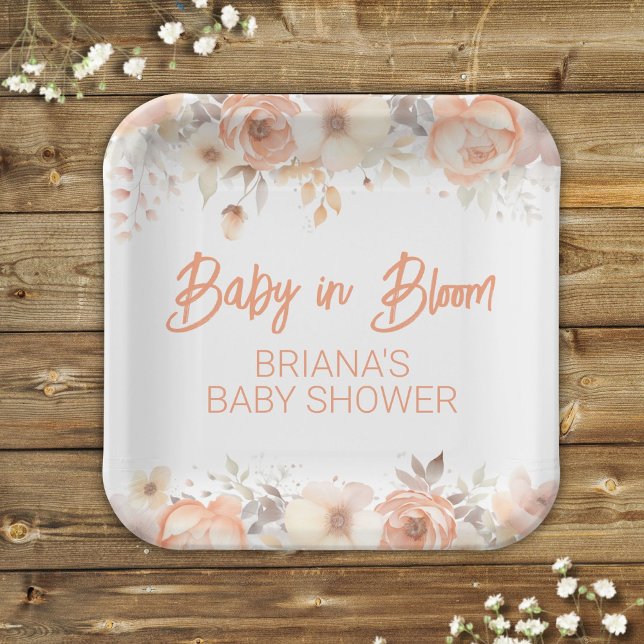 Peach Floral Gender Neutral Baby Shower Paper Plate (Creator Uploaded)