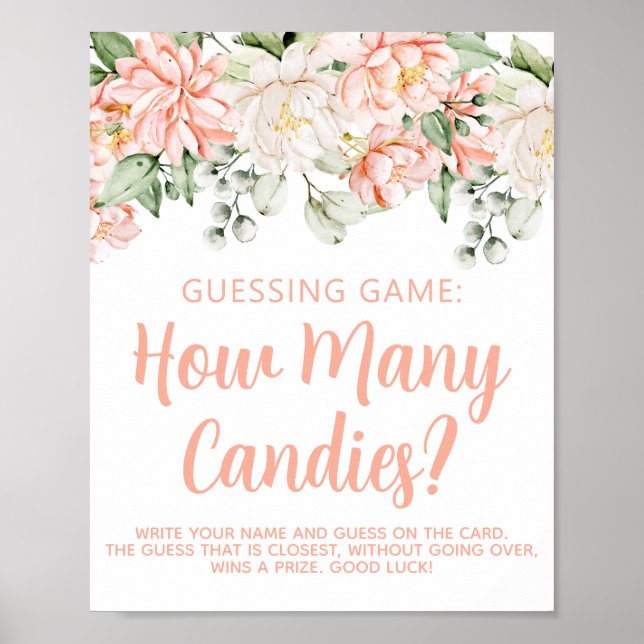 Peach Floral Girl Baby Shower Guessing Game Poster (Front)