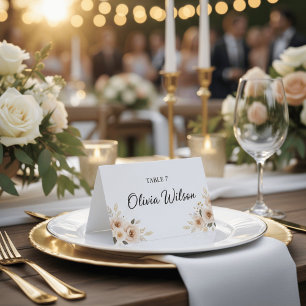 Peach Floral Gold Minimalist Wedding Place Card