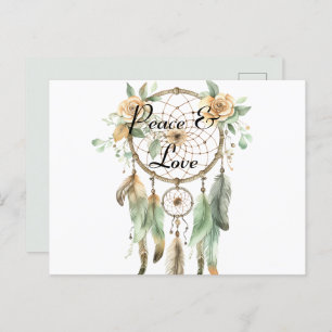 Peach Floral Green Dream Catcher   Postcard