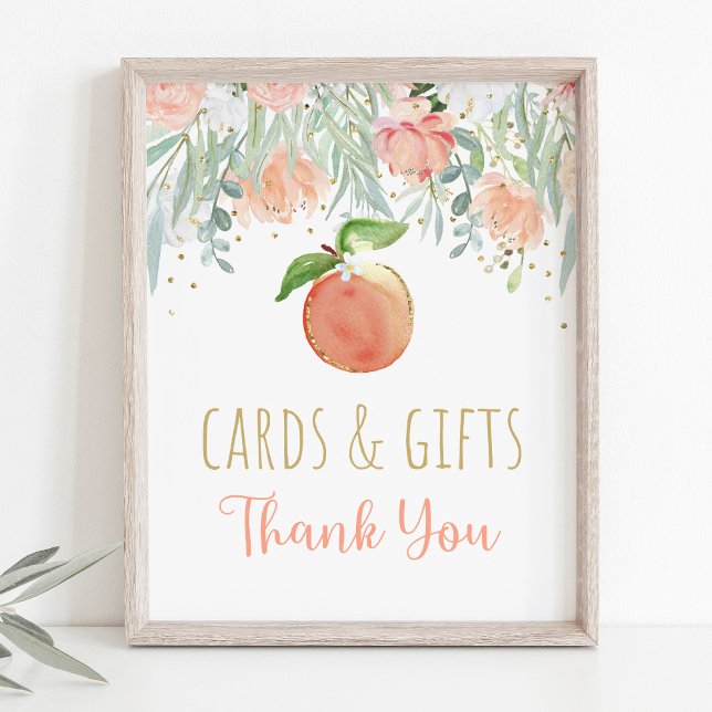 Peach Floral Greenery Birthday Cards & Gifts Sign (Creator Uploaded)