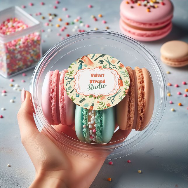 Peach Floral Hair Stylist Business Classic Round Sticker (Creator Uploaded)