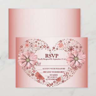 Peach Floral Heart Modern Party RSVP Card