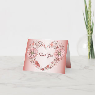 Peach Floral Heart Modern  Thank You Card
