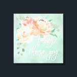 Peach Floral Inspirational Quote Canvas Print<br><div class="desc">Be inspired with this inspirational quote "Today, choose joy" on a lovely watercolor floral bouquet of roses and peonies in shades of peach and pink. The contrasting aqua background has a grunge texture to add depth and interest to the design.</div>