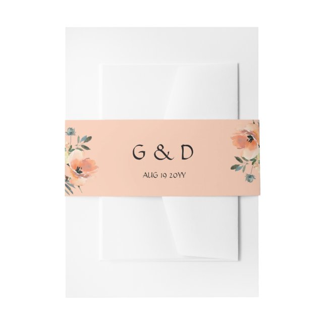 Peach Floral Invitation Belly Band (Front Example)