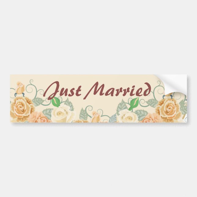 Peach Floral Just Married Bumper Sticker (Front)