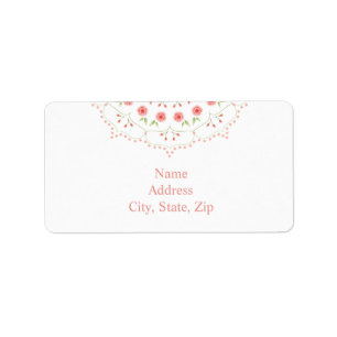 Peach Floral Mandala on White Address Label