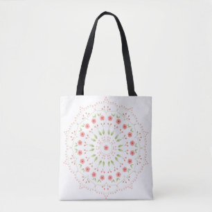 Peach Floral Mandala Tote Bag