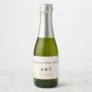 Peach Floral Mini Sparkling Wine Bottle Label