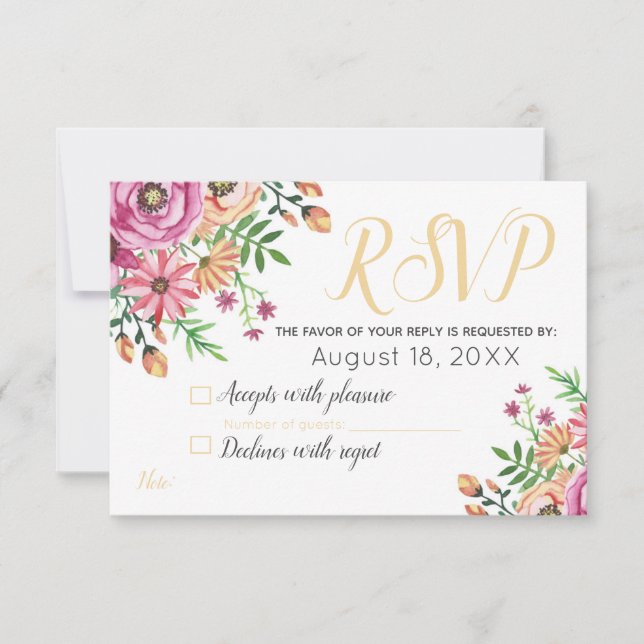 Peach Floral Modern Wedding RSVP Card (Front)