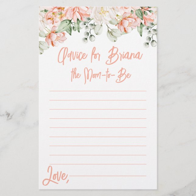 Peach Floral Neutral Baby Shower Advice (Front)