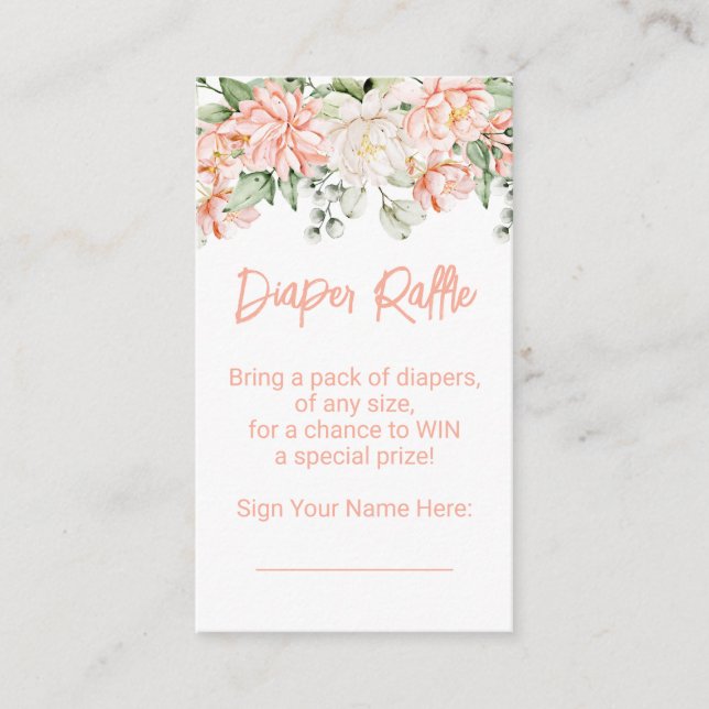 Peach Floral Neutral Baby Shower Diaper Raffle Enclosure Card (Front)