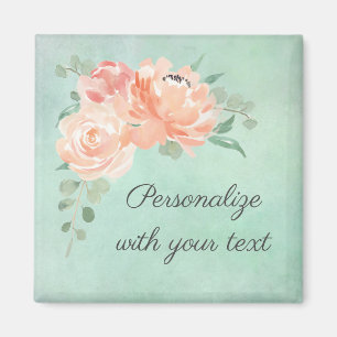 Peach Floral on Aqua Background with Your Text Magnet
