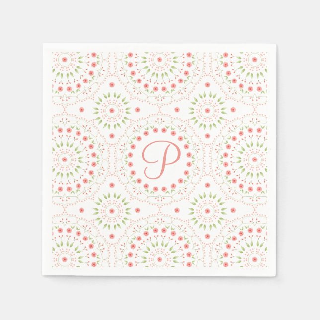 Peach Floral Paper Initial Napkin (Front)