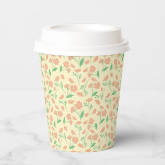 Peach Floral pattern on light yellow background Paper Cups
