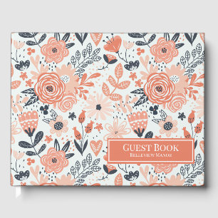 Peach Floral Pattern Vacation Home or Rental Guest Book