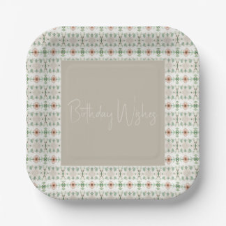 Peach Floral Patterned Square Paper Plate