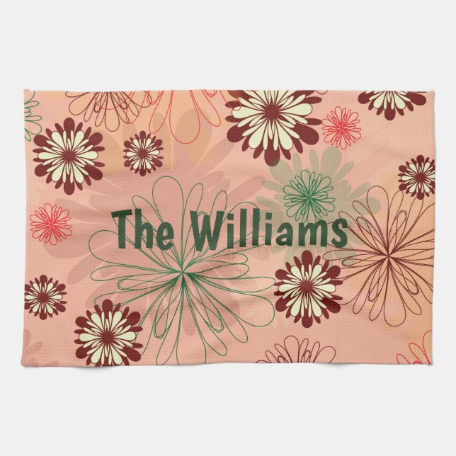 Peach Floral Personal Display Tea Towel (Horizontal)