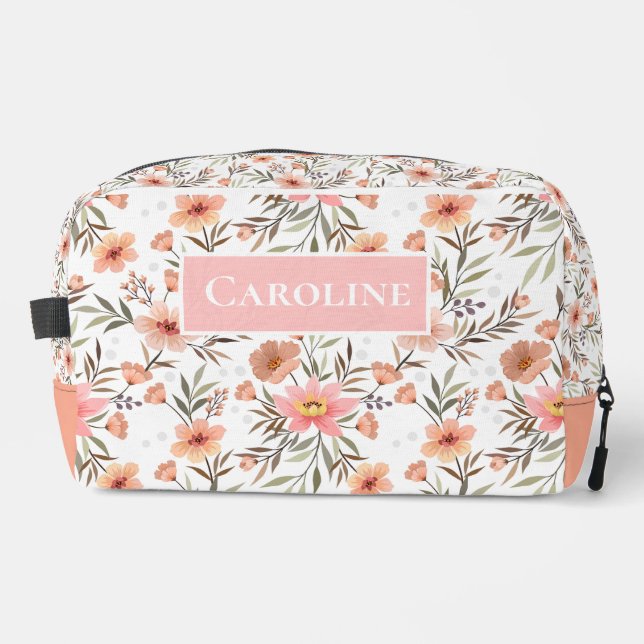 Peach Floral Personalized Cosmetic Bag (Front)