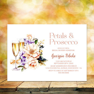 Peach Floral Petals and Prosecco Bridal Shower Invitation
