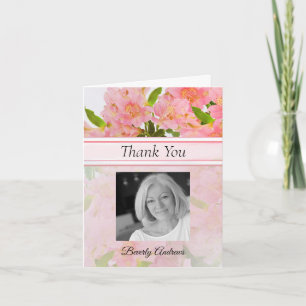 Peach Floral Photo Memorial Thank You Note Card