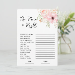 Peach Floral Price is Right Baby Shower Game Card