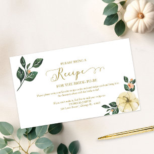 Peach Floral Pumpkin Bridal Shower Recipe Request Enclosure Card